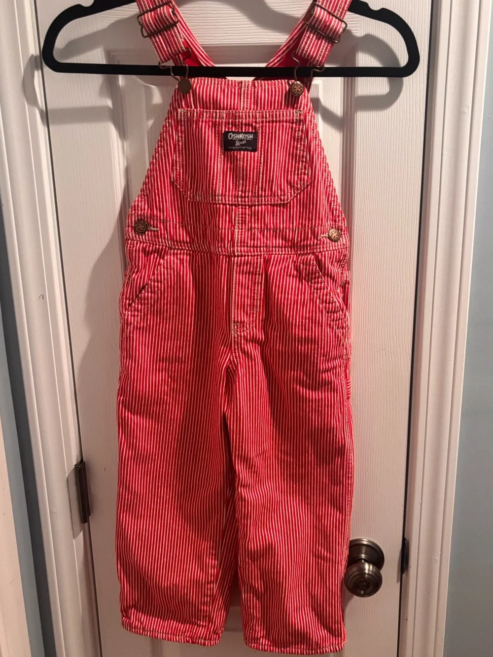 OshKosh B'gosh Red and White Striped Kids Lined Overalls